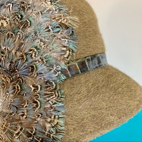 Gabriel Amar Frank Olive Brown Cloche Hat Feathers - Picture 4 of 7